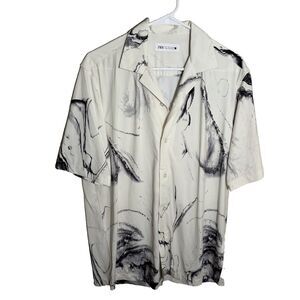 Zara Shirt Men's Medium Button Up Collared Short Sleeve Marble Printed